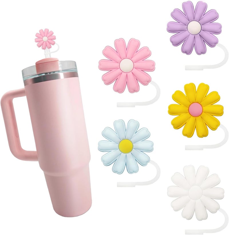 LUBNYSO 5Pcs 0.4in/10mm Diameter Flower Silicone Straw Covers Cap for Stanley Cup, Reusable - Image 1